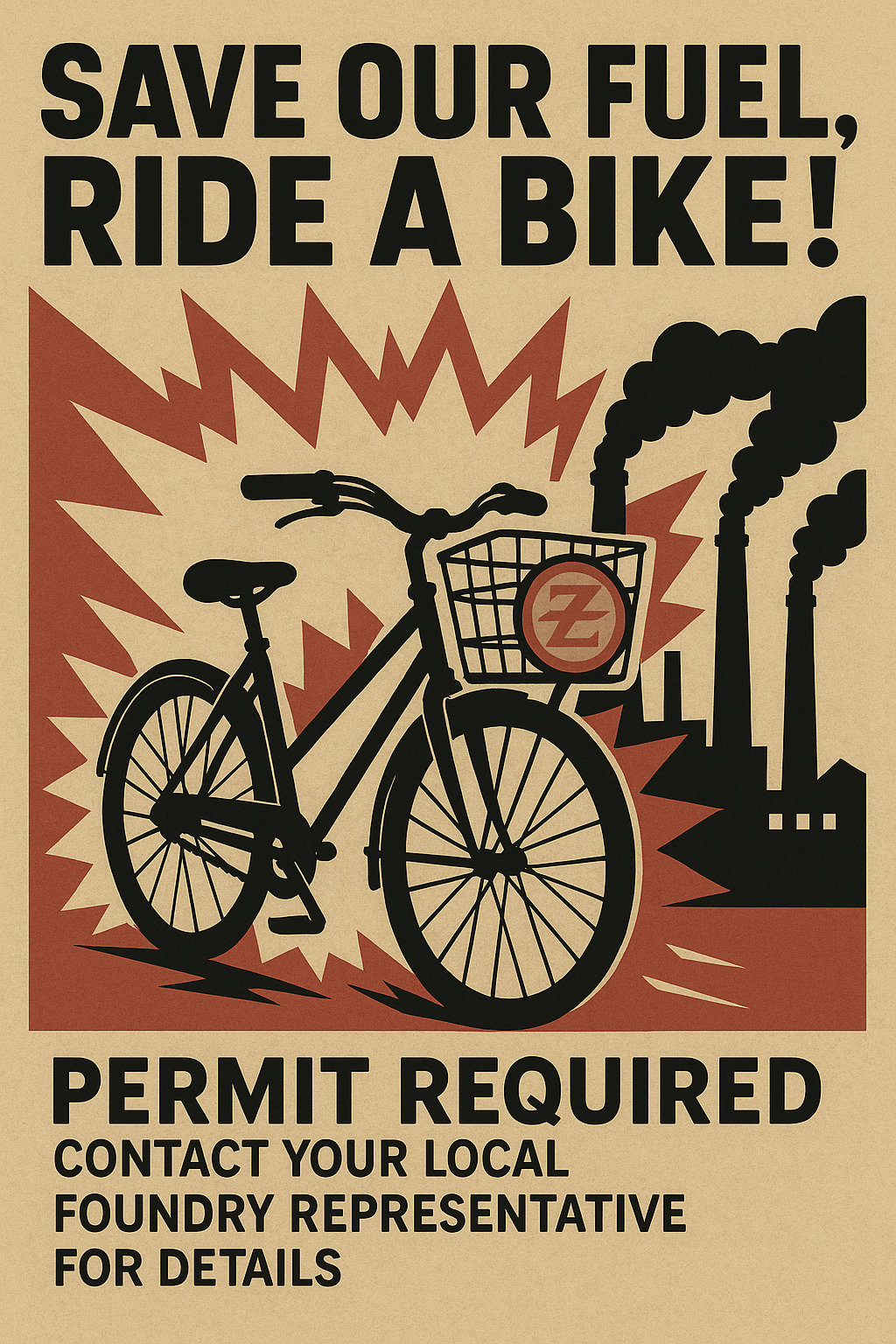 Save Our Fuel, Ride a Bike - Project Zeta propaganda poster